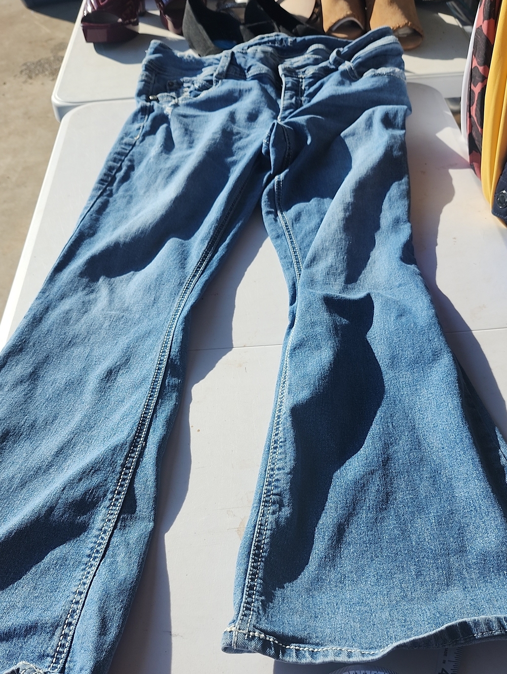 Women's Blue Wide Leg Jeans - Flared Denim Style Inseam 30